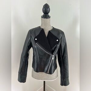 Michael Kors Faux Shearling Faux Patent Leather   Moto Jacket M